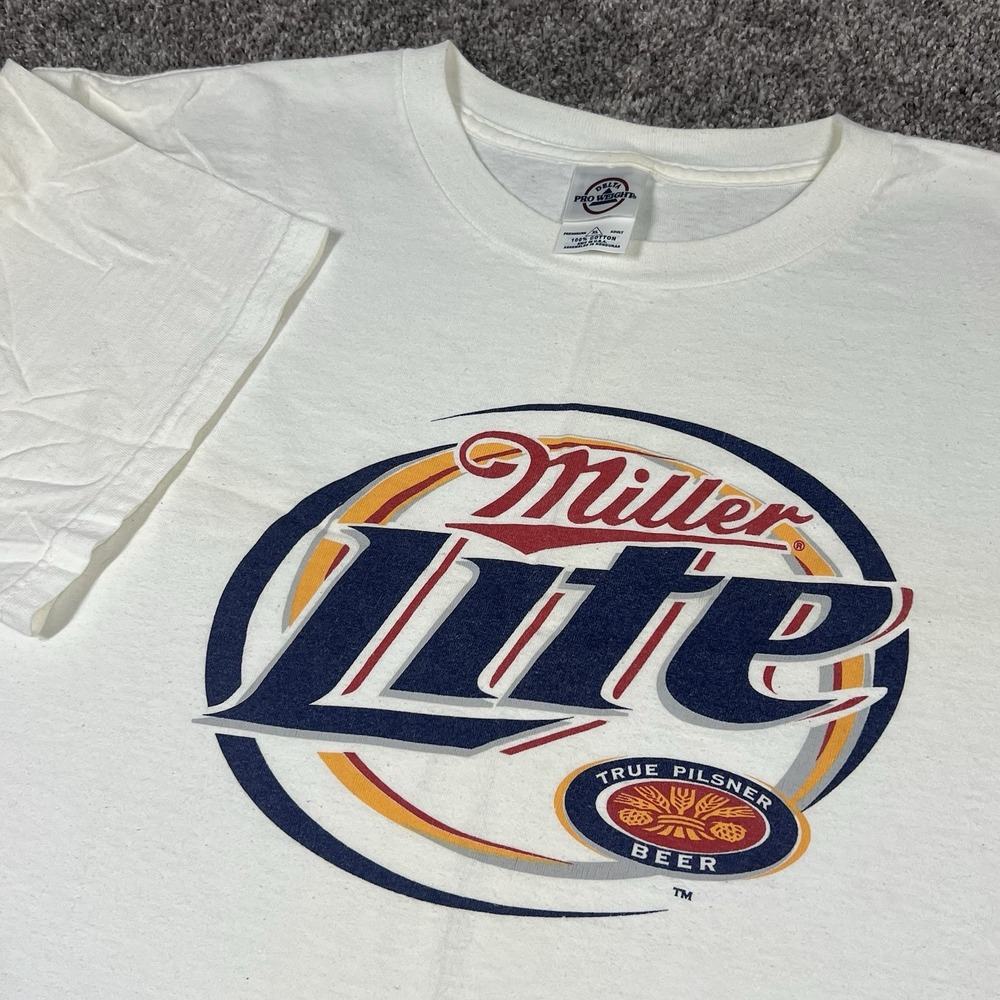 Vintage Miller Lite Beer Promo T-Shirt Graphic Print Men's XL White Y2K 90s